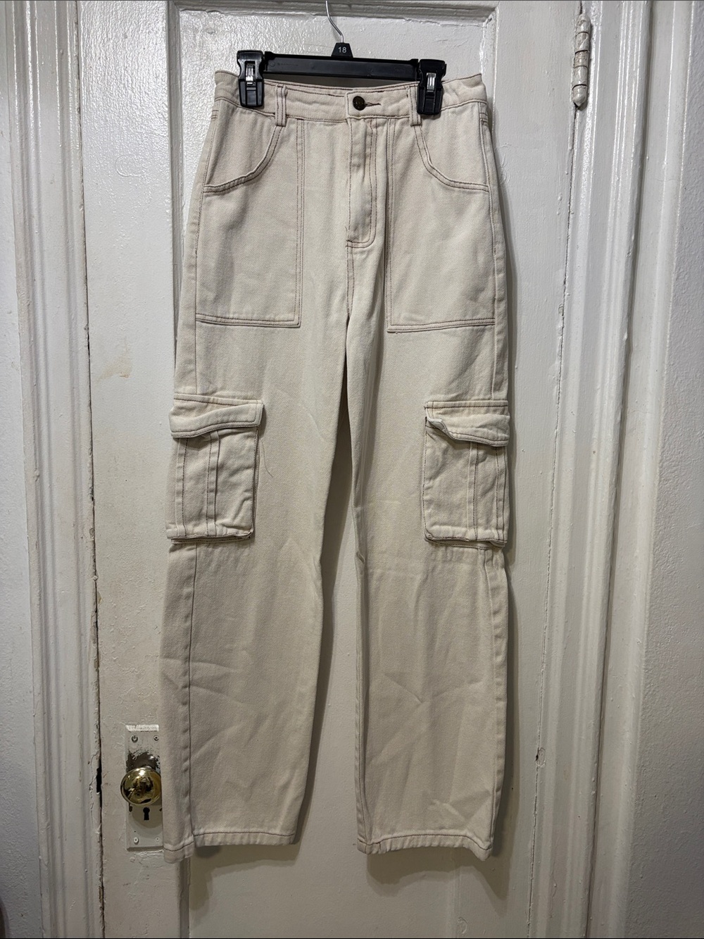 Men's Cream Cargo Pants - Straight Leg Utility Style
